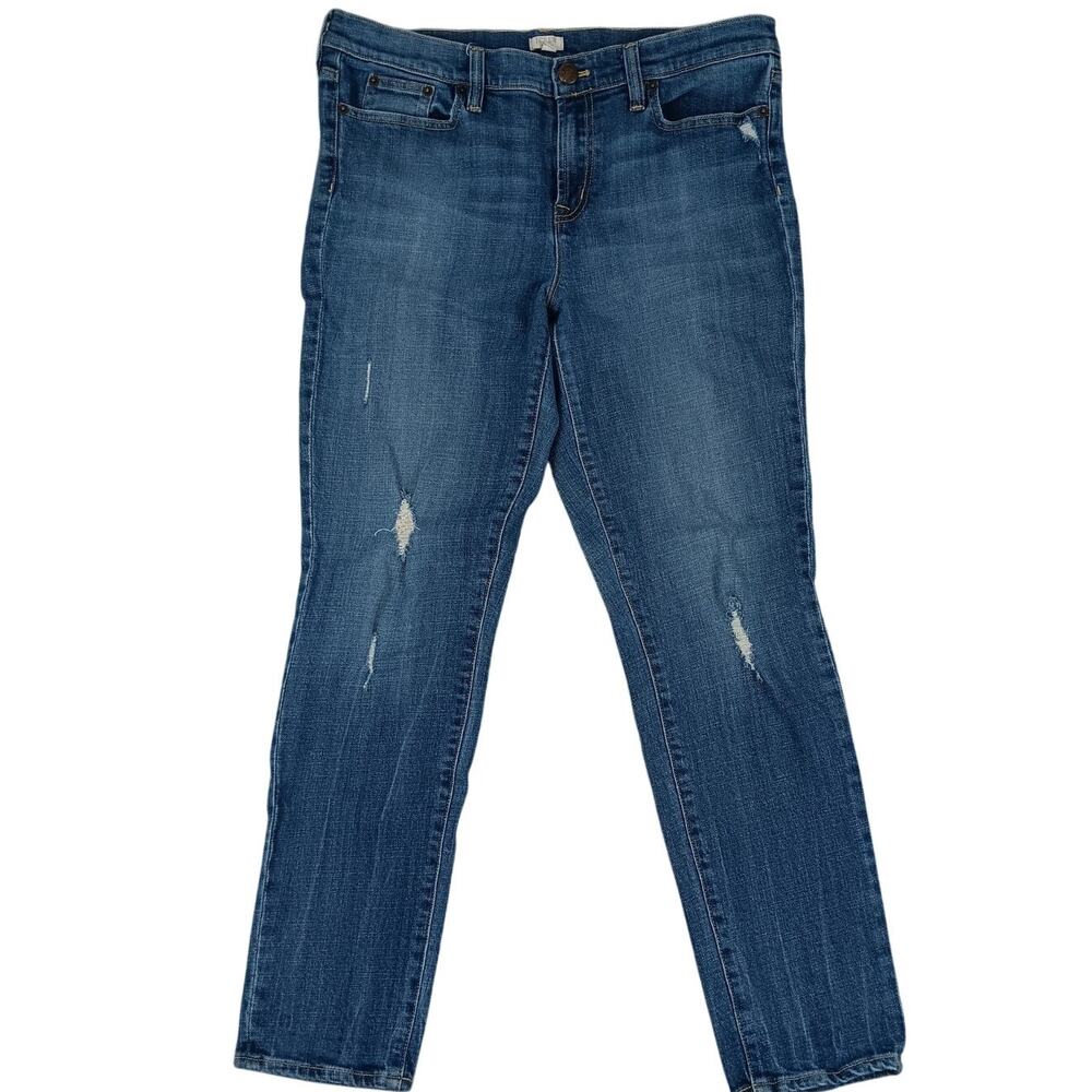 Vintage J‎ Crew Skinny Jeans Womens 32 34X29 Blue Distressed Tapered Ankle Y2K